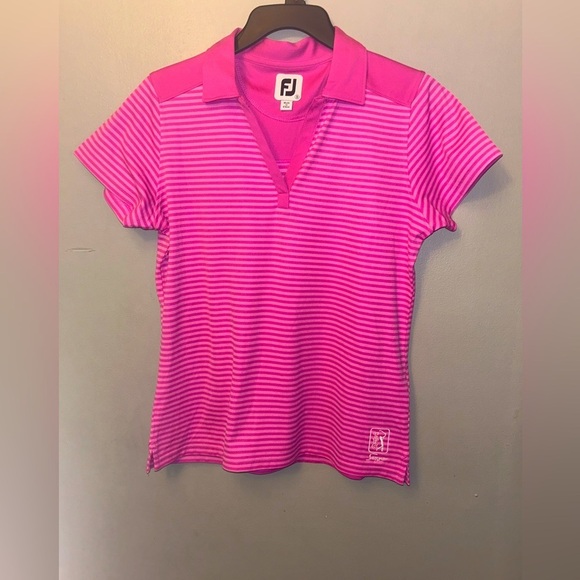Footjoy shirt - pink striped short sleeve polo with TPC Sawgrass patch - Picture 1 of 10